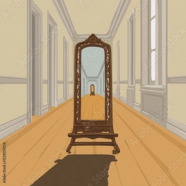 Obraz Ornate mirror reflecting a long hallway.
