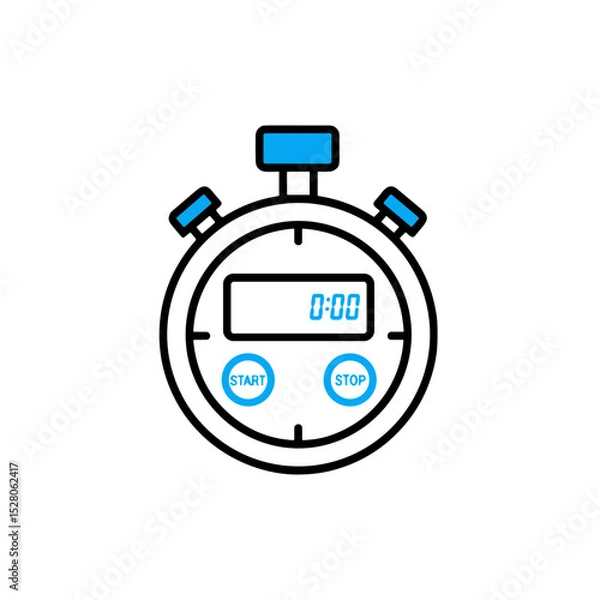 Fototapeta Stopwatch icon in blue and black color on white background, concept of time measurement