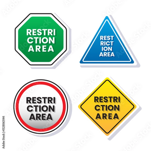Fototapeta Set of Restriction area sign board illustration cartoon vector. Prohibited area sign board suitable used in the building, outdoors and others