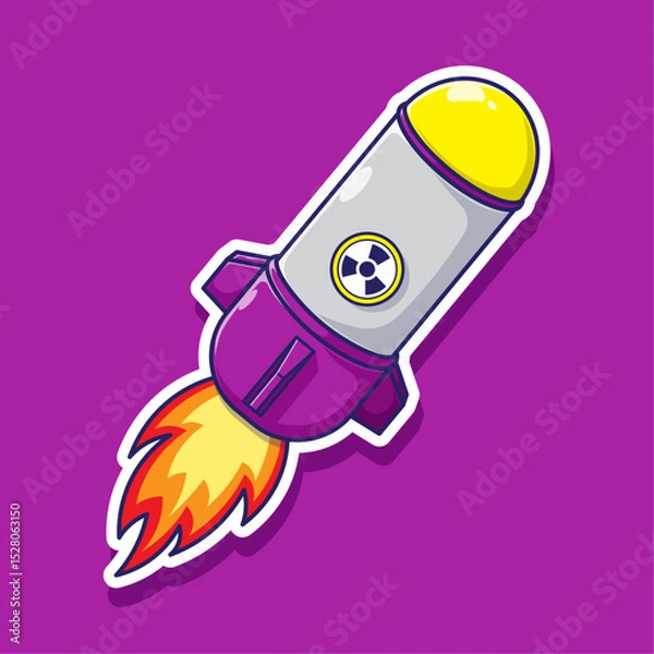 Fototapeta Nuclear atomic bomb sticker illustration cartoon vector with simple concept isolated, Suitable used for games, web, or others event