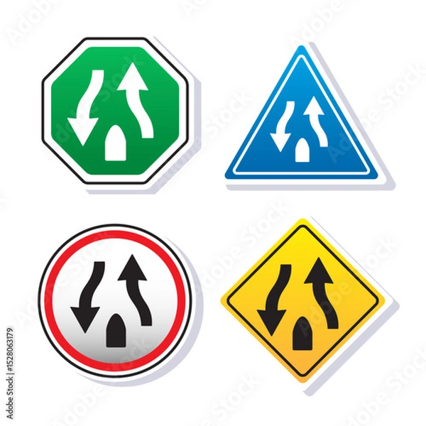 Fototapeta Divided highway ends sign symbol icon mascot illustration vector object isolated on white background with simple design concept
