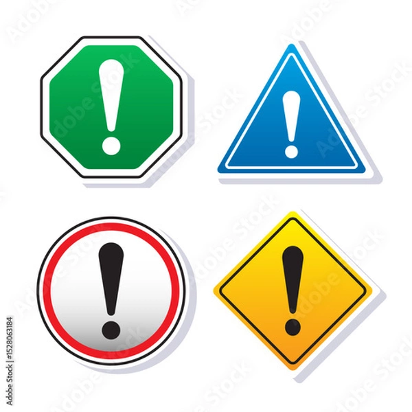 Fototapeta Caution alarm danger sign, symbol, collection, icon vector illustration cartoon isolated on white background with cute design concept