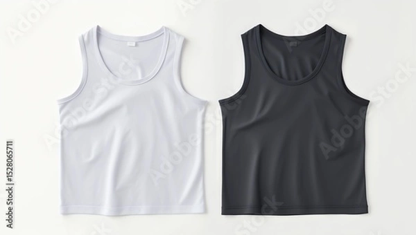 Fototapeta Blank tank top color white and black front view on white background