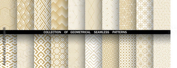 Obraz Geometric set of seamless golden and white patterns. Simple vector graphics