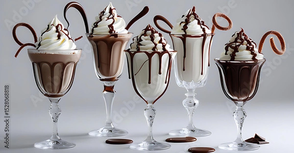 Obraz Delicious Chocolate Sundaes in Elegant Glasses – Gourmet Dessert Presentation Generative AI
