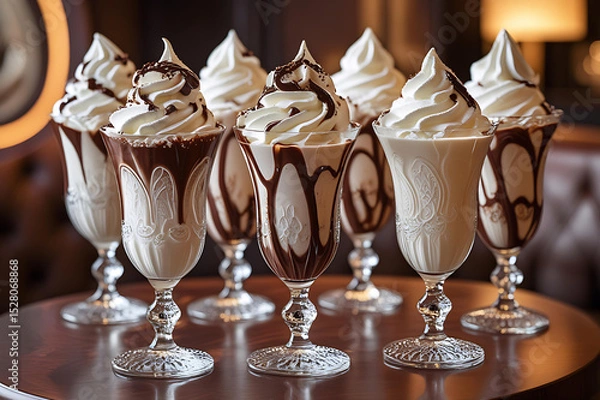 Obraz Delicious Chocolate Sundaes in Elegant Glasses – Gourmet Dessert Presentation Generative AI.