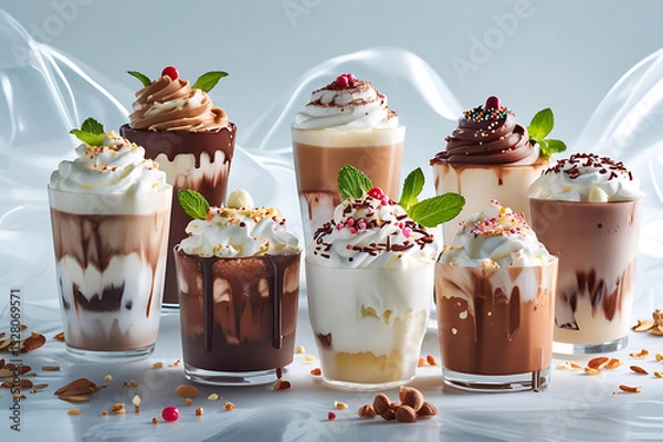 Obraz Delicious Chocolate Sundaes in Elegant Glasses – Gourmet Dessert Presentation Generative AI.