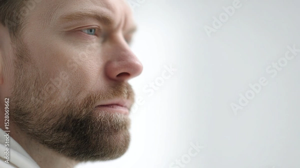 Fototapeta portrait of man with concentrated expression placed in right corner of frame
