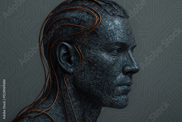 Obraz Cybernetic human head with intricate aesthetics and detailed circuit patterns showing futuristic technology and artificial intelligence design