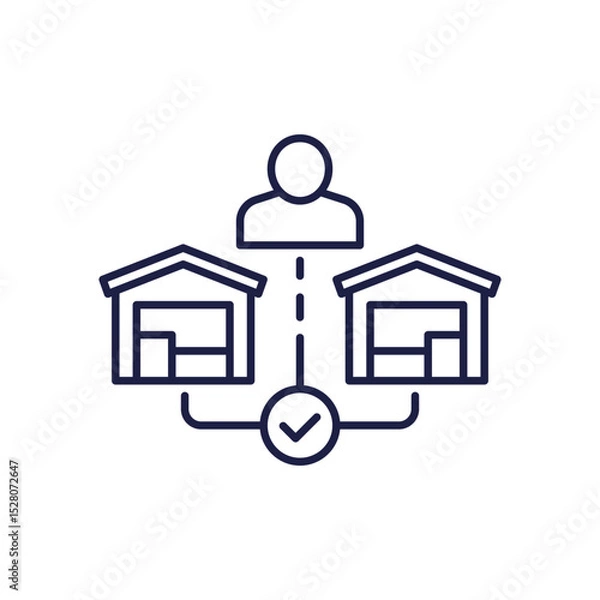 Obraz Supplier line icon with warehouses, supply chain and logistics