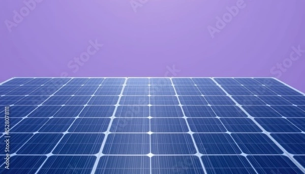Fototapeta Solar Energy Panels with Blue Surface on a Purple Background Representing Renewable Technology