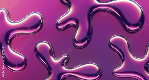 Obraz Abstract chrome spashes and water drops. 3d rendering illustration.