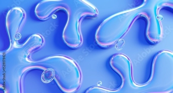 Obraz Abstract chrome spashes and water drops. 3d rendering illustration.
