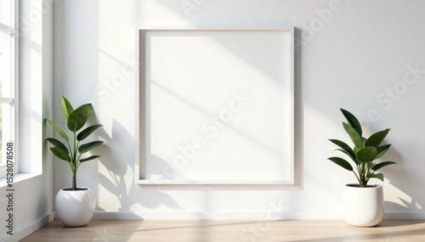 Fototapeta White wall, minimalist square frames, clean lines , style, modern