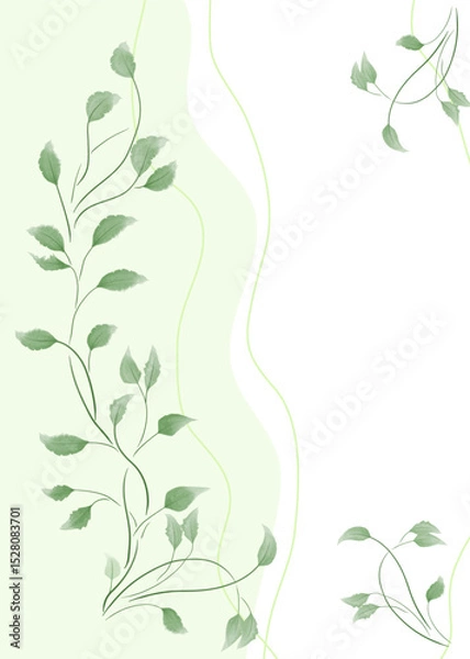 Fototapeta Watercolor vector background with green twigs and leaves on a light background.