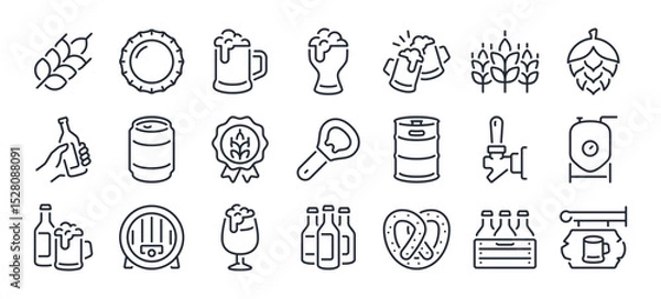 Fototapeta Beer glass, drink pub and brewery editable stroke outline icons set isolated on white background flat vector illustration. Pixel perfect. 64 x 64.