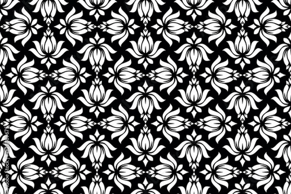 Obraz Flower geometric pattern. Seamless vector background. White and black ornament. Ornament for fabric, wallpaper, packaging. Decorative print.