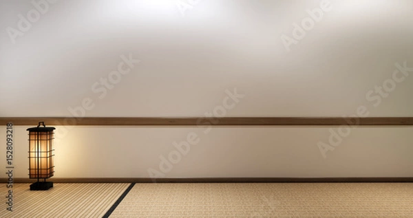 Obraz Japan modern room interior cleaning room with tatami mat and lamp Japanese style. 3D rendering