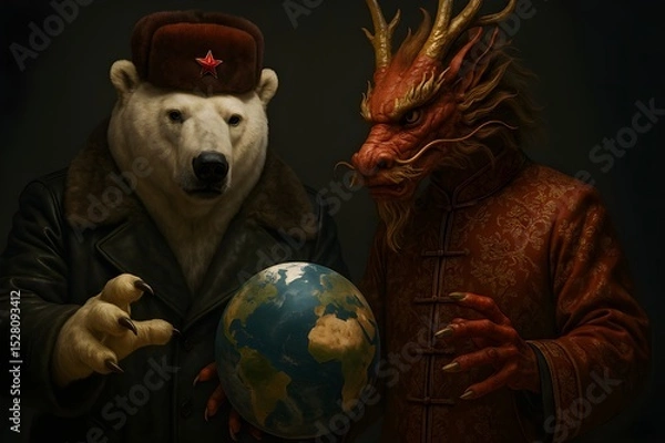 Fototapeta Boxing Duo: Eastern Forces Challenge the West