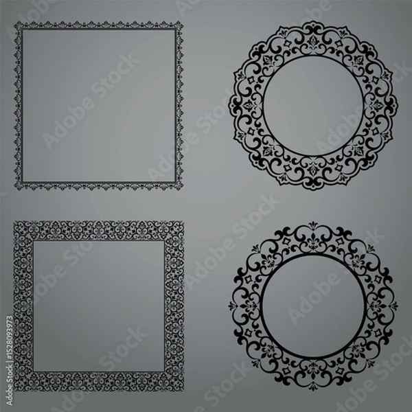 Obraz Set of decorative frames Elegant vector element for design in Eastern style, place for text. Floral black and gray borders. Lace illustration for invitations and greeting cards
