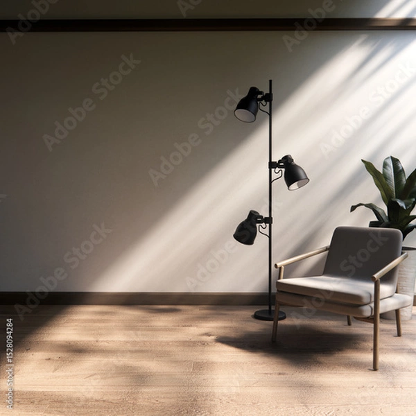 Obraz arm chair and decoration japanese on Modern room interior wabisabi style.3D rendering