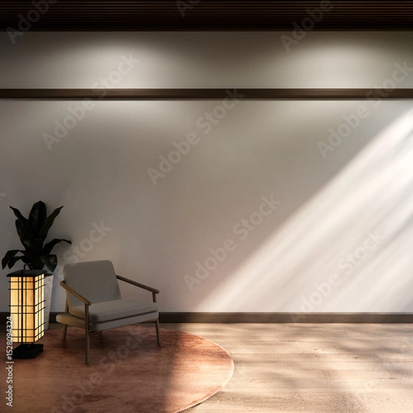 Obraz arm chair and decoration japanese on Modern room interior wabisabi style.3D rendering