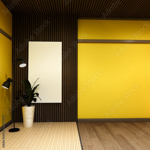 Obraz Japanese traditional low table and decoration on minimal muji room japan style.3D rendering