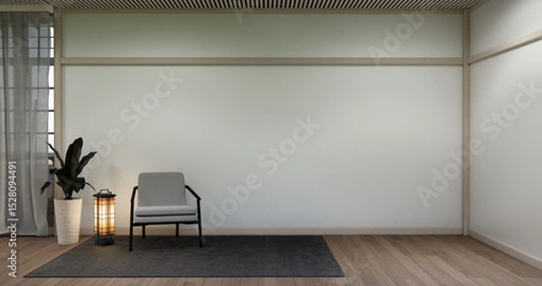 Obraz arm chair and decoration japanese on Modern room interior wabisabi style.3D rendering