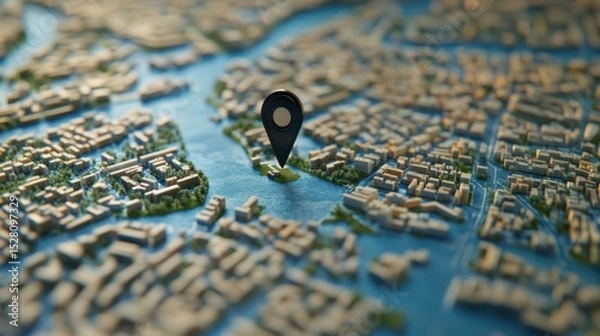Fototapeta 3D Map travel location. Locator mark of map and location pin or navigation icon sign on background with search. 3D rendering..