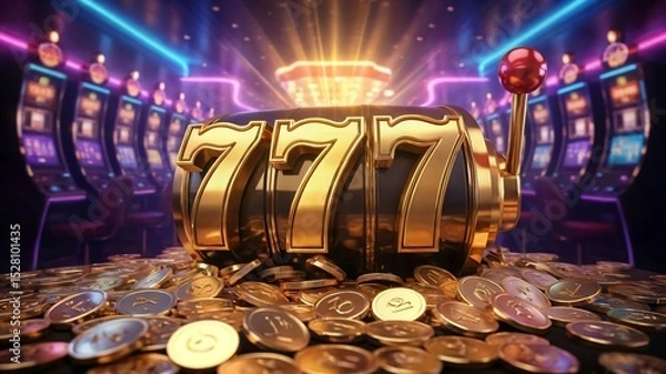 Obraz Play casino slot machine online for real money win jackpot and bonus with lucky triple seven symbols