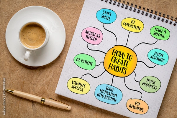 Obraz How to effectively build habits that last, mind map infographics sketch.