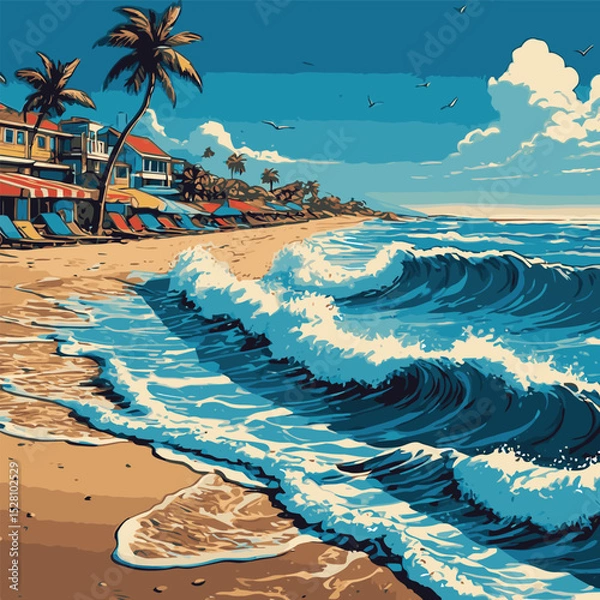 Obraz comic book style beach view vector illustration
