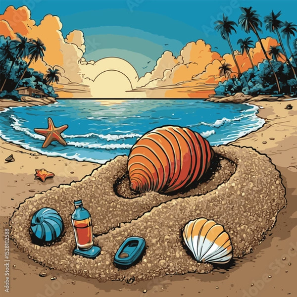 Obraz comic book style beach view vector illustration