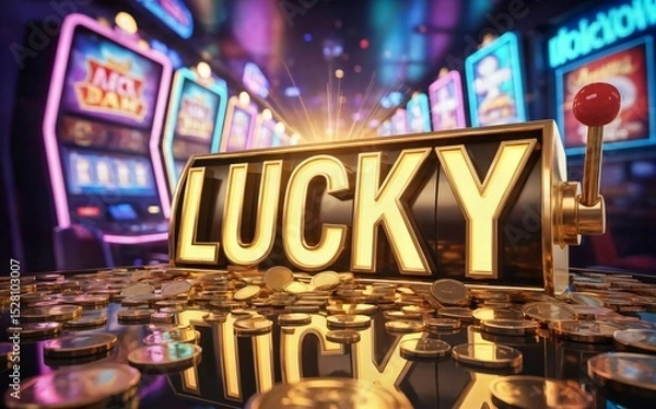Obraz Lucky casino slot machine gambling games and online casino game concept with golden coins and slot machines