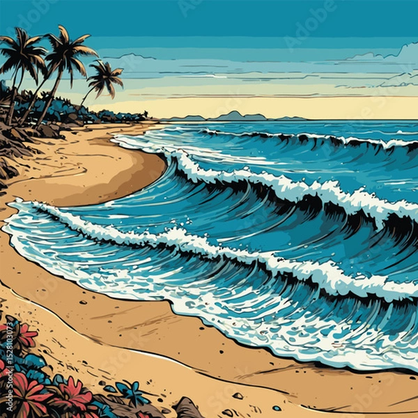 Obraz comic book style beach view vector illustration