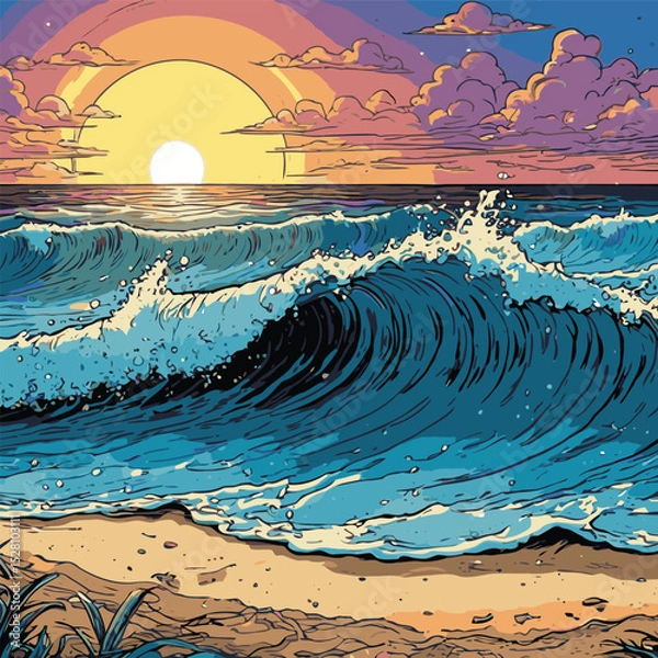 Obraz comic book style beach view vector illustration