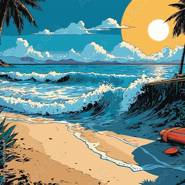 Obraz comic book style beach view vector illustration