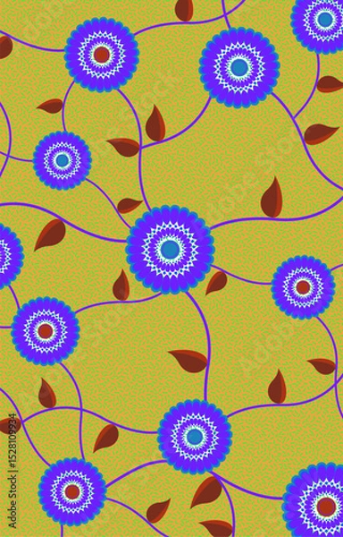 Obraz African Wax Print fabric, Ethnic handmade textile for your design, Afro Ethnic flowers and tribal motifs geometric elements. Vector texture, Africa ornament pattern Ankara fashion style
