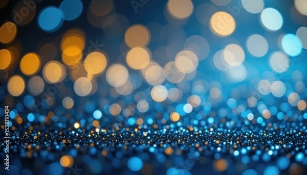 Obraz De-focused abstract glitter backdrop with blue and gold lights