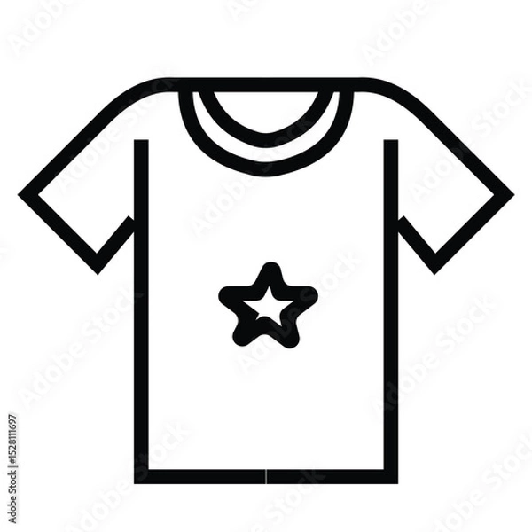 Fototapeta vector illustration of a simple shirt icon with a star sign in the middle. line drawing style. black and white color.