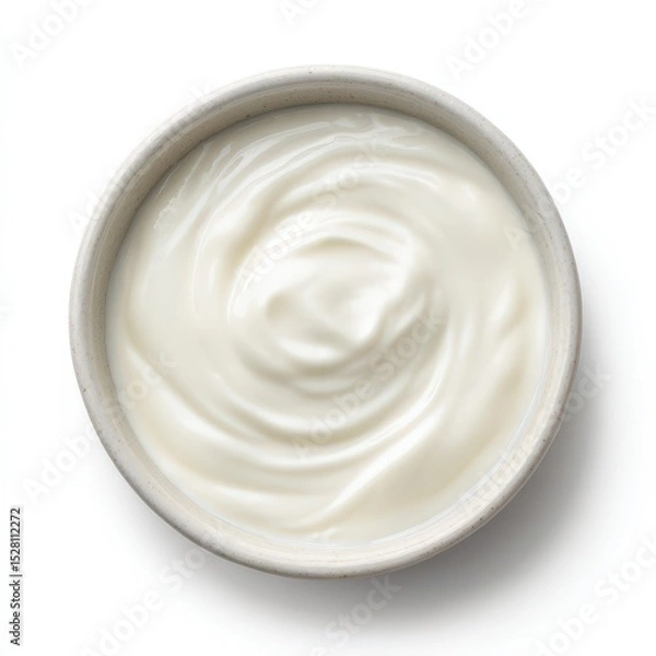 Fototapeta Creamy Yogurt in Bowl A Top View of Smooth Swirled Dairy Dessert or Healthy Snack