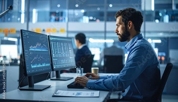 Fototapeta Analyst working on data charts.