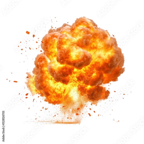 Fototapeta Massive explosion creates a fireball in a controlled detonation at a secure site during daytime