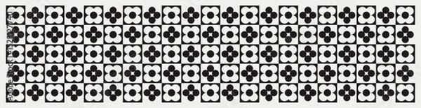 Fototapeta Mid century modern floral geometric pattern in black and white. Graphical illustration for a unique banners, textiles and home décor.