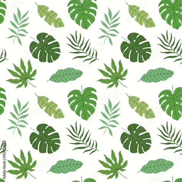 Obraz Seamless vector pattern with tropical leaves.