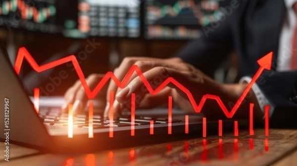 Obraz 3d red arrow on business graph symbolizes financial decline and global economic recession impact
