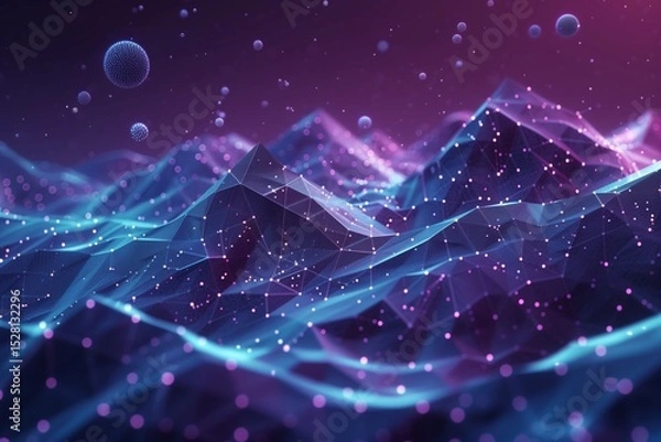 Fototapeta Abstract Cosmic Landscape: A Digital Symphony of Lights and Geometric Waves in Space