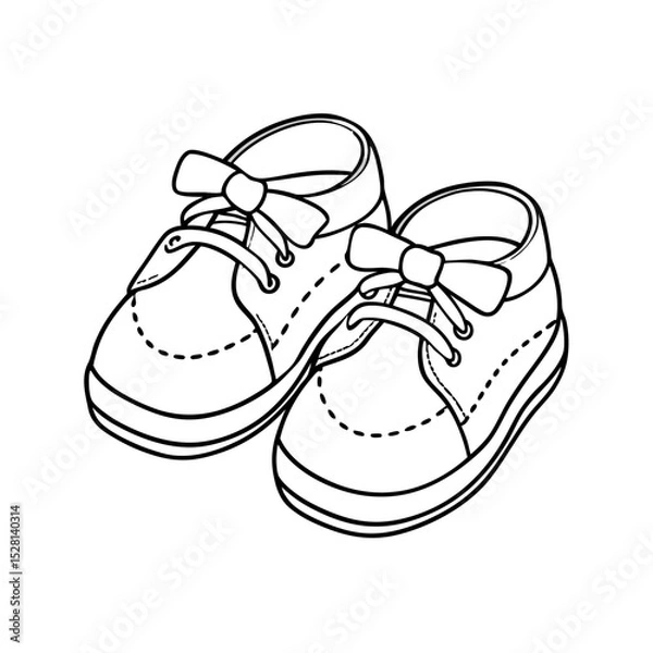 Fototapeta Cute baby shoes with bows in simple black and white design  