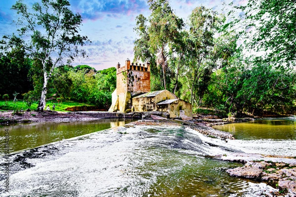 Obraz Algarrobo flour mill next to the banks of the Guadaira River, within Oromana Park in Alcalá de Guadaira, Seville