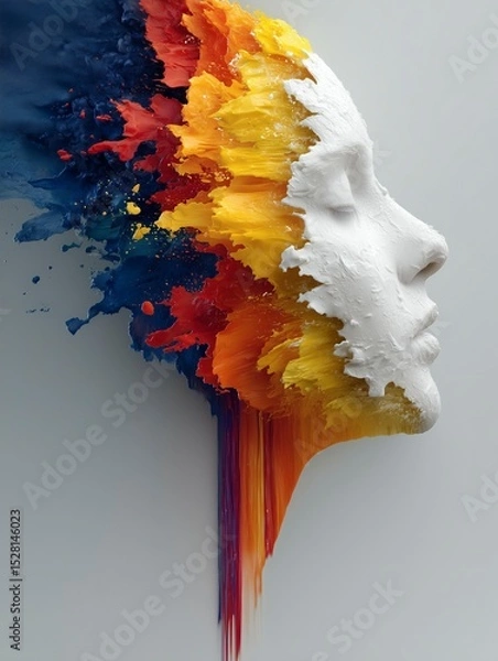 Obraz A woman's face seen from the side as it melts and slides on itself, bright colors, generative ai